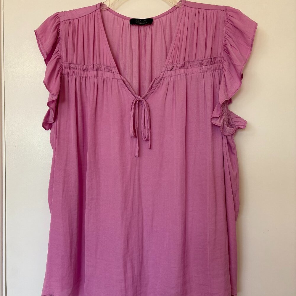 Rachel Roy XL fuchia pink flutter cap sleeve tie blouse